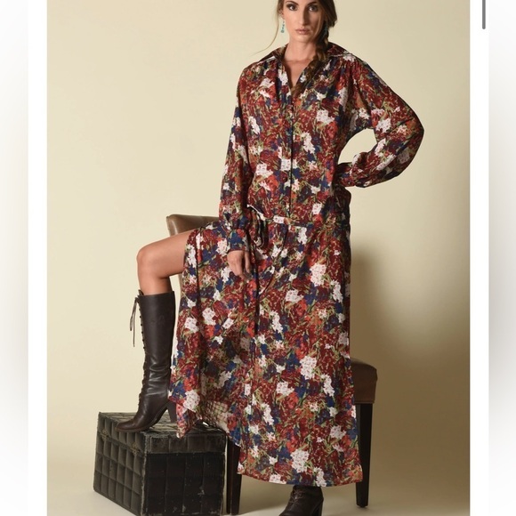 Christine Maxi Shirt Dress, Watercolor Floral - Picture 2 of 3